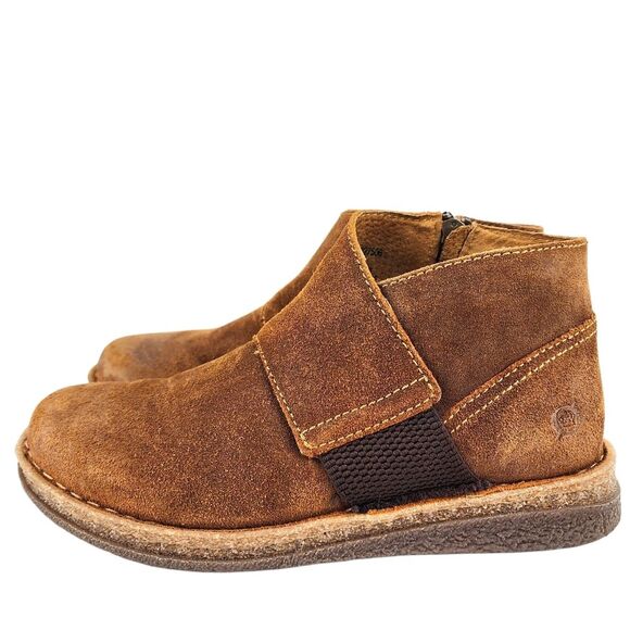 Born Tora Comfort Shoe Ankle Boots Brown Distressed Suede Round Toe Zip Size 9.5 - Picture 1 of 13
